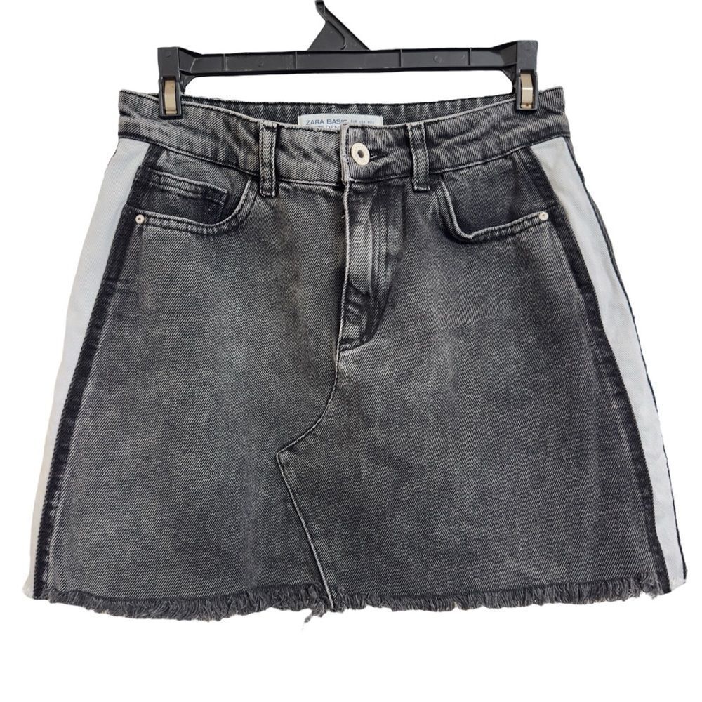 ZARA SIDE STRIPE A LINE DENIM FRINGE MINI‎ SKIRT SMALL